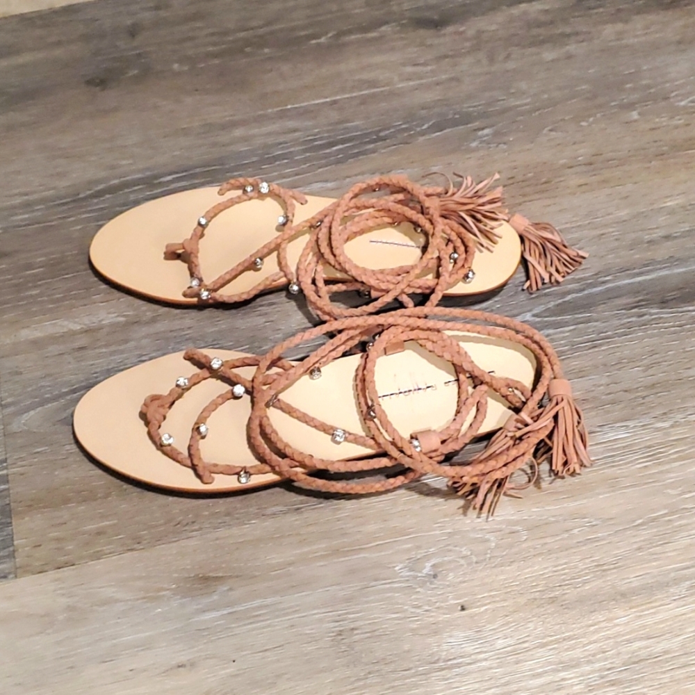 Loeffler Randall Rhinestone studded blush suede sandals. Size 8B New in Box.